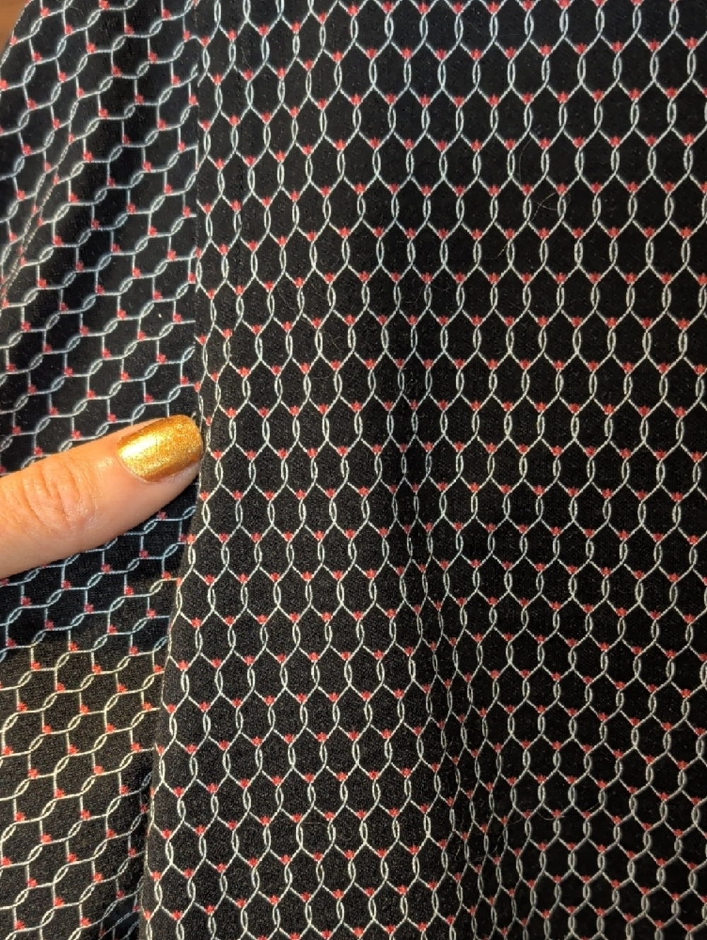 Bugatchi Black Shirt with White and Red Honeycomb Stitching - Picture 3 of 9